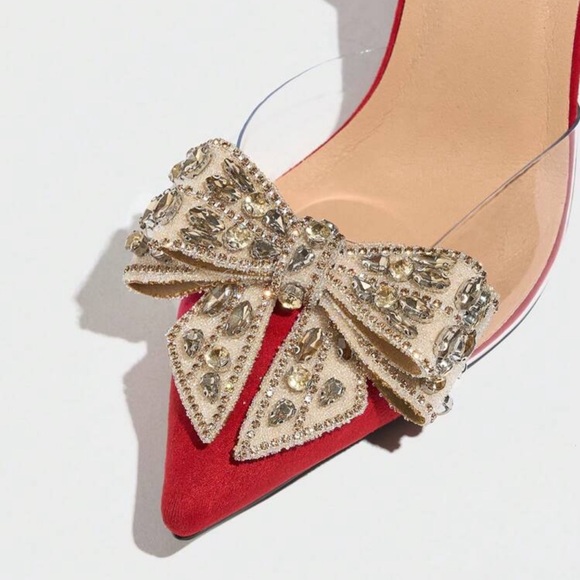 NEW - Elegant Red Slingback Heels with Bow Detail‎ - Picture 8 of 9